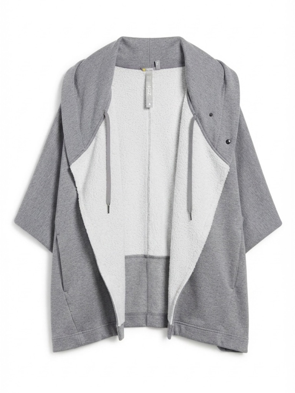 Zella Cozy Sherpa Lined Open Front Poncho Wrap Hoodie Grey | Medium